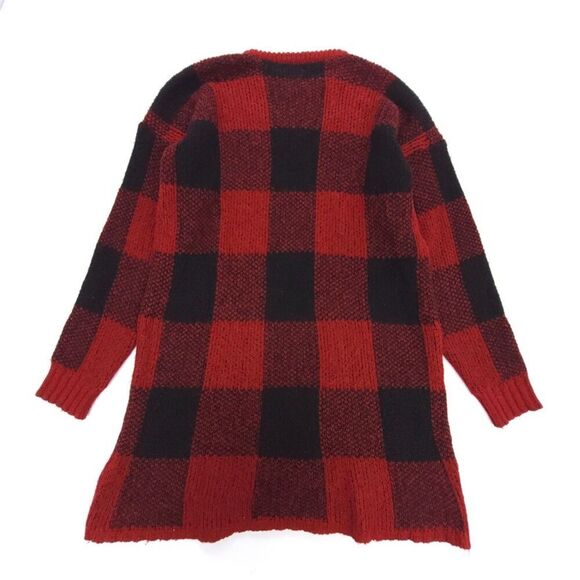 ZARA MAN Mohair Crew Tunic Sweater Red Black Buffalo Check Plaid 90s Grunge Y2k - Picture 3 of 7